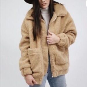 Show Me Your MuMu Cordelia Fleece Teddy Jacket Coat XSmall Oversized Tan Beige